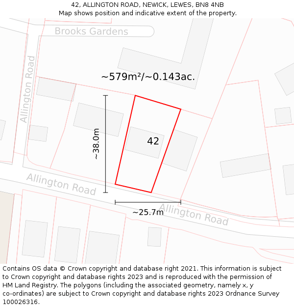 42, ALLINGTON ROAD, NEWICK, LEWES, BN8 4NB: Plot and title map