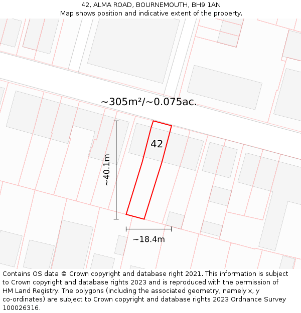 42, ALMA ROAD, BOURNEMOUTH, BH9 1AN: Plot and title map