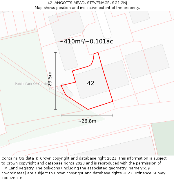 42, ANGOTTS MEAD, STEVENAGE, SG1 2NJ: Plot and title map