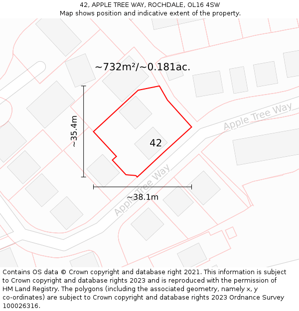 42, APPLE TREE WAY, ROCHDALE, OL16 4SW: Plot and title map