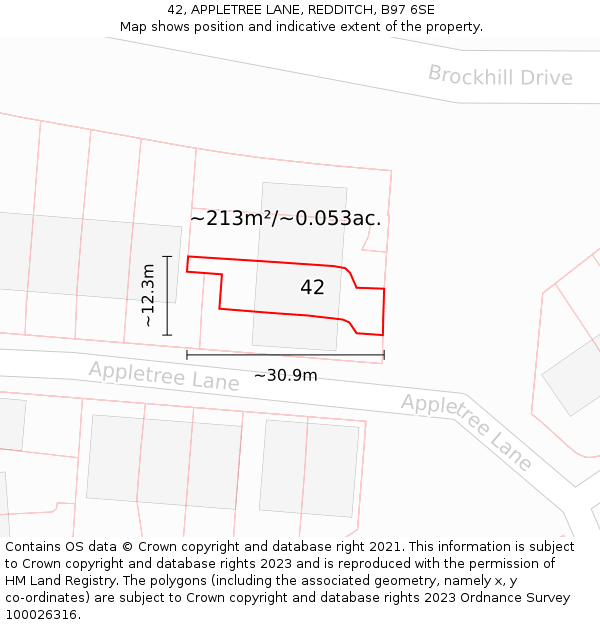 42, APPLETREE LANE, REDDITCH, B97 6SE: Plot and title map