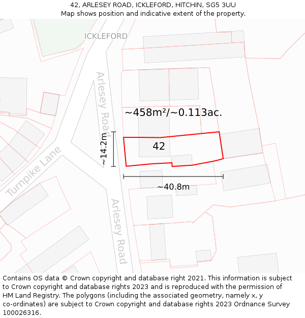 42, ARLESEY ROAD, ICKLEFORD, HITCHIN, SG5 3UU: Plot and title map