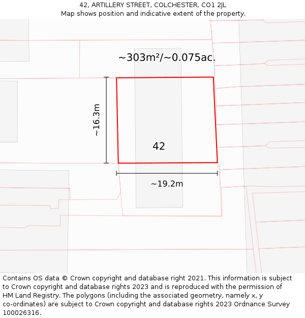 42, ARTILLERY STREET, COLCHESTER, CO1 2JL: Plot and title map