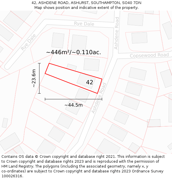 42, ASHDENE ROAD, ASHURST, SOUTHAMPTON, SO40 7DN: Plot and title map