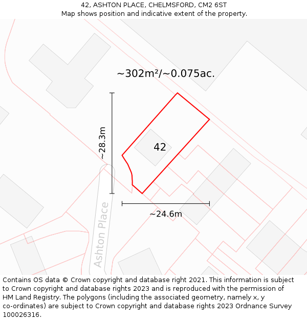 42, ASHTON PLACE, CHELMSFORD, CM2 6ST: Plot and title map