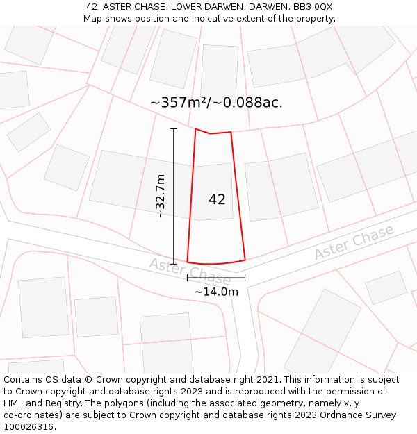 42, ASTER CHASE, LOWER DARWEN, DARWEN, BB3 0QX: Plot and title map