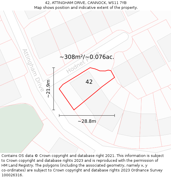 42, ATTINGHAM DRIVE, CANNOCK, WS11 7YB: Plot and title map