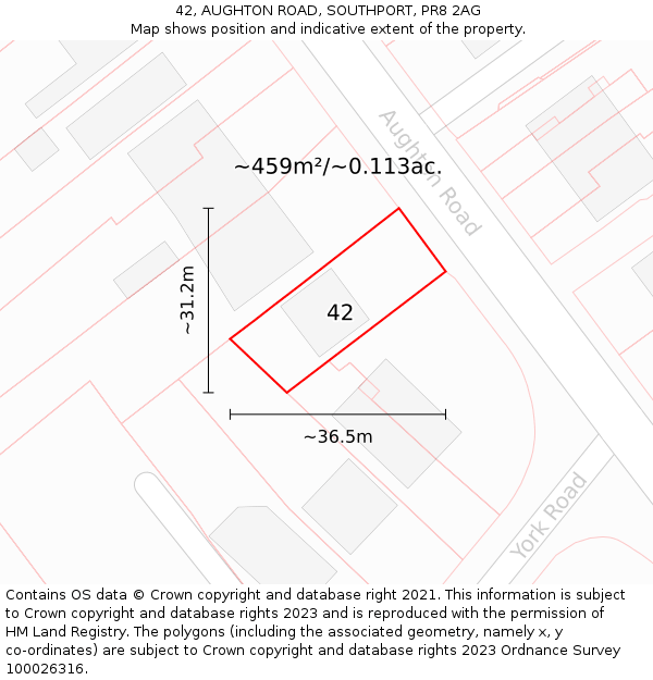 42, AUGHTON ROAD, SOUTHPORT, PR8 2AG: Plot and title map