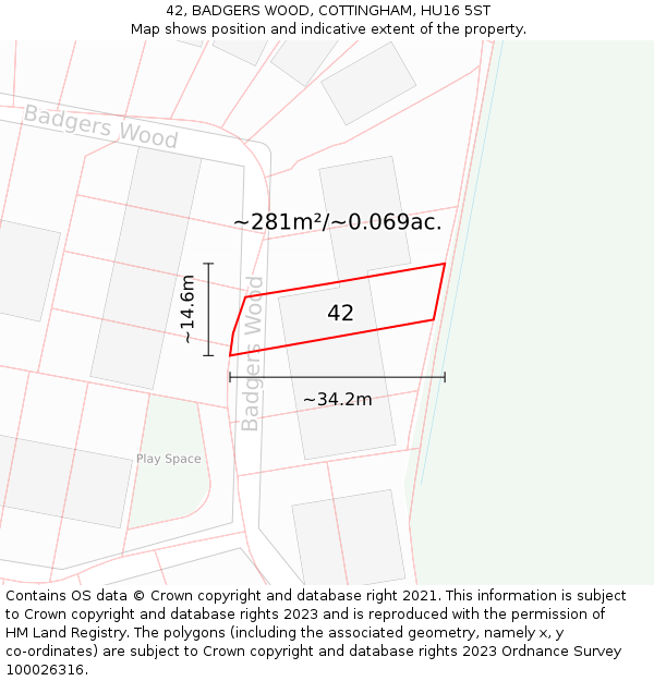 42, BADGERS WOOD, COTTINGHAM, HU16 5ST: Plot and title map