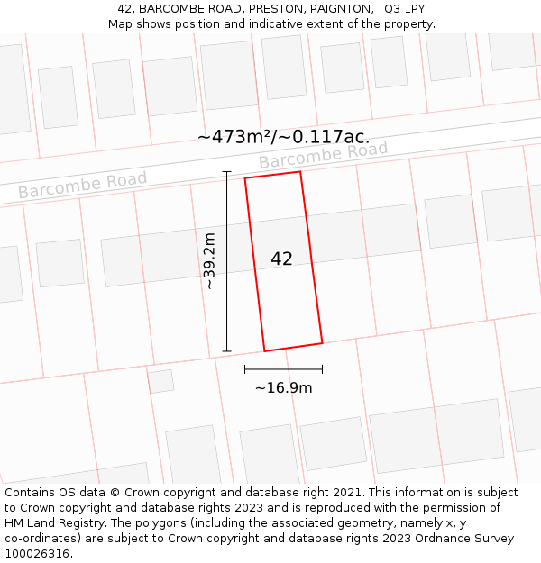 42, BARCOMBE ROAD, PRESTON, PAIGNTON, TQ3 1PY: Plot and title map