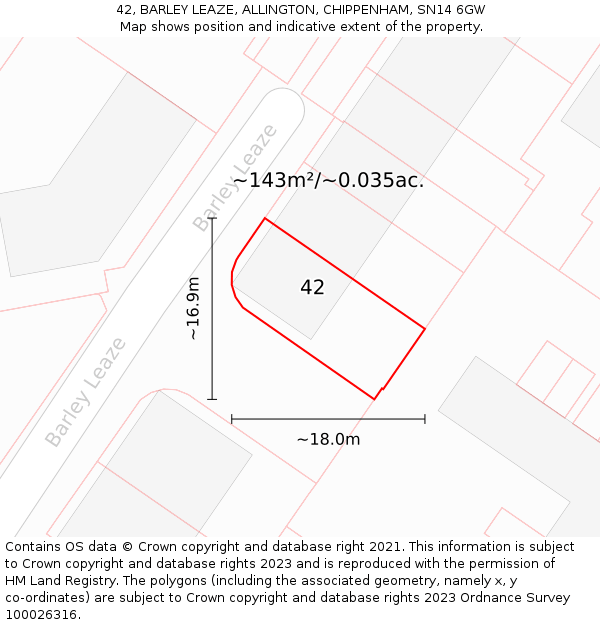 42, BARLEY LEAZE, ALLINGTON, CHIPPENHAM, SN14 6GW: Plot and title map