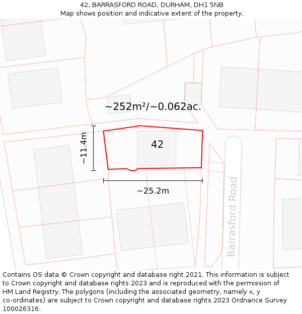 42, BARRASFORD ROAD, DURHAM, DH1 5NB: Plot and title map