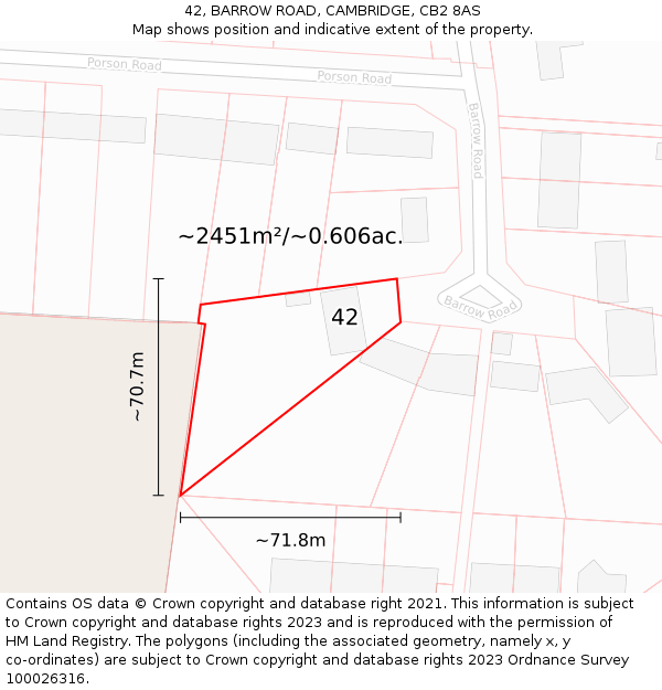 42, BARROW ROAD, CAMBRIDGE, CB2 8AS: Plot and title map