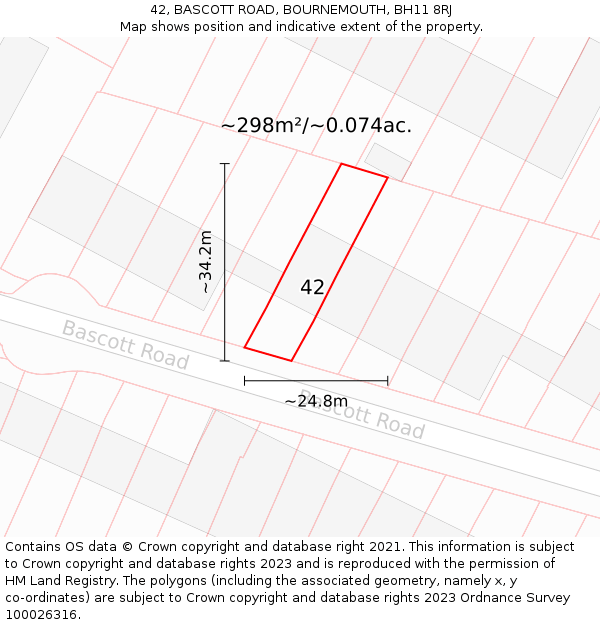 42, BASCOTT ROAD, BOURNEMOUTH, BH11 8RJ: Plot and title map