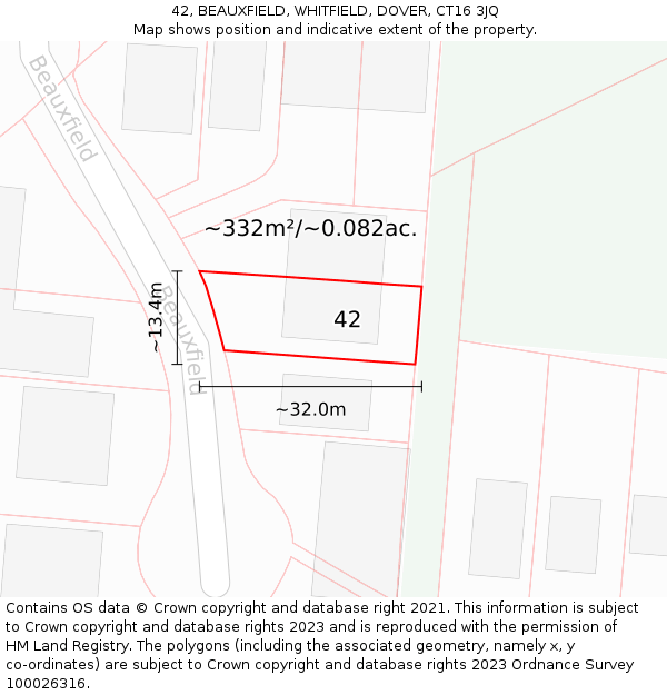 42, BEAUXFIELD, WHITFIELD, DOVER, CT16 3JQ: Plot and title map