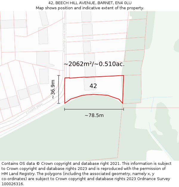 42, BEECH HILL AVENUE, BARNET, EN4 0LU: Plot and title map