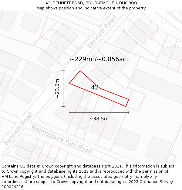 42, BENNETT ROAD, BOURNEMOUTH, BH8 8QQ: Plot and title map