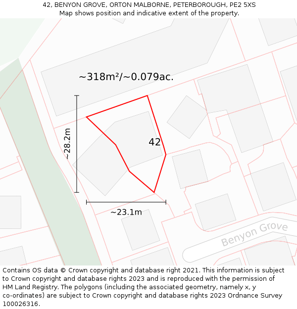 42, BENYON GROVE, ORTON MALBORNE, PETERBOROUGH, PE2 5XS: Plot and title map