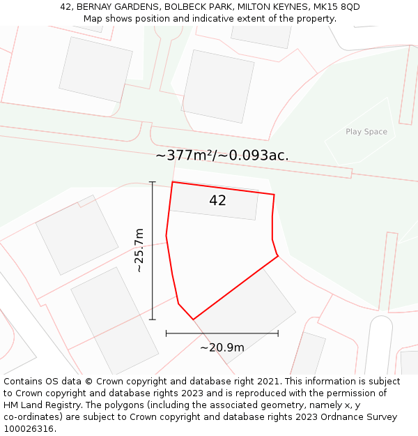 42, BERNAY GARDENS, BOLBECK PARK, MILTON KEYNES, MK15 8QD: Plot and title map