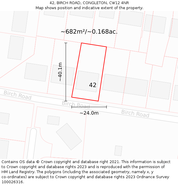 42, BIRCH ROAD, CONGLETON, CW12 4NR: Plot and title map