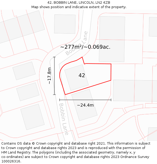 42, BOBBIN LANE, LINCOLN, LN2 4ZB: Plot and title map