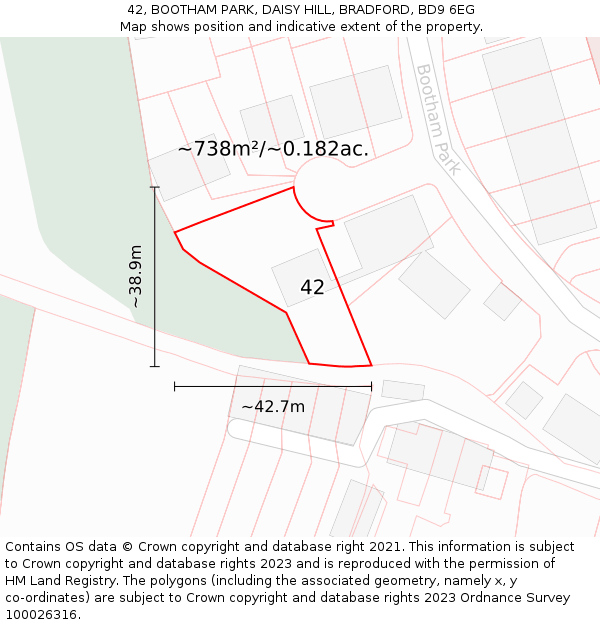 42, BOOTHAM PARK, DAISY HILL, BRADFORD, BD9 6EG: Plot and title map