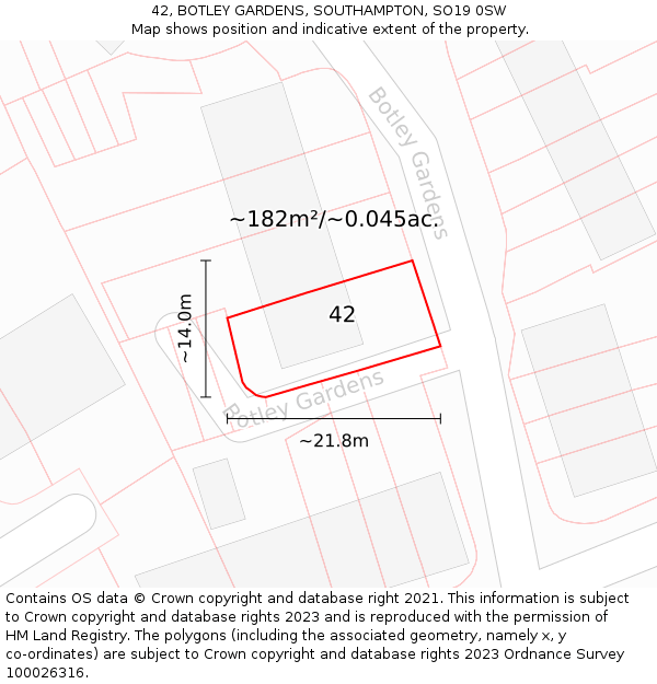 42, BOTLEY GARDENS, SOUTHAMPTON, SO19 0SW: Plot and title map