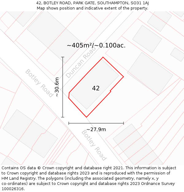 42, BOTLEY ROAD, PARK GATE, SOUTHAMPTON, SO31 1AJ: Plot and title map