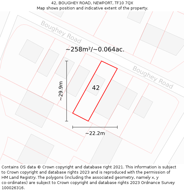 42, BOUGHEY ROAD, NEWPORT, TF10 7QX: Plot and title map