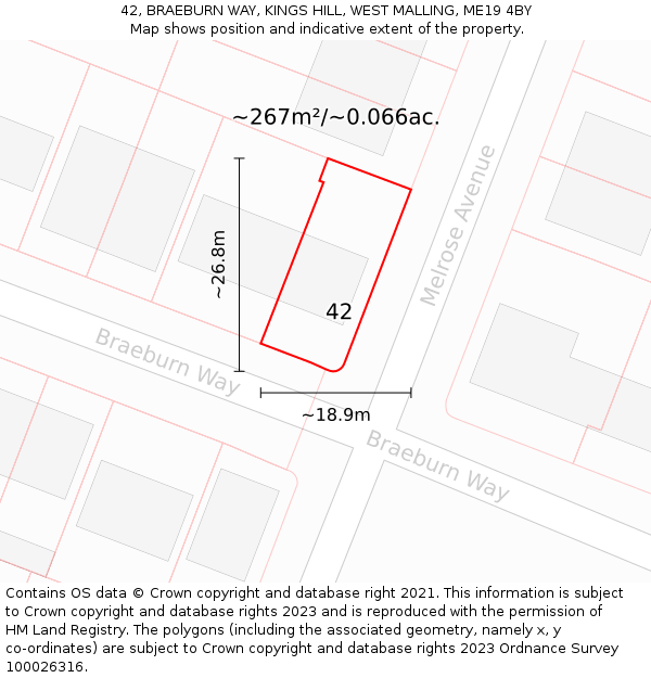 42, BRAEBURN WAY, KINGS HILL, WEST MALLING, ME19 4BY: Plot and title map