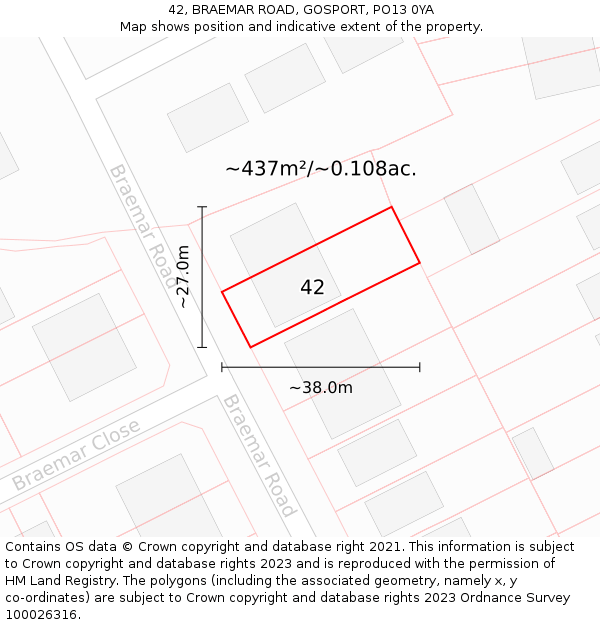 42, BRAEMAR ROAD, GOSPORT, PO13 0YA: Plot and title map