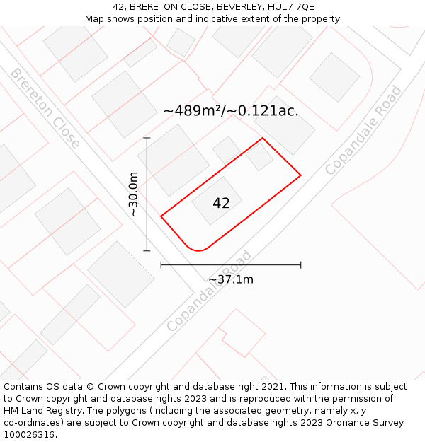 42, BRERETON CLOSE, BEVERLEY, HU17 7QE: Plot and title map