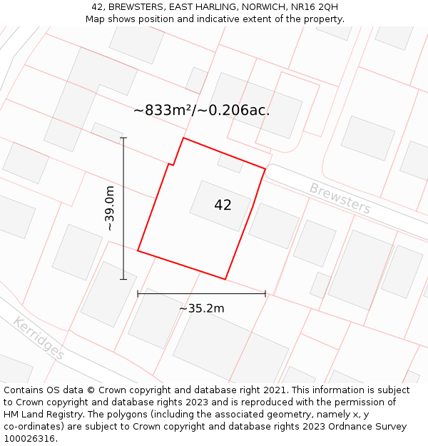 42, BREWSTERS, EAST HARLING, NORWICH, NR16 2QH: Plot and title map