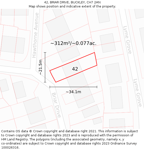 42, BRIAR DRIVE, BUCKLEY, CH7 2AN: Plot and title map