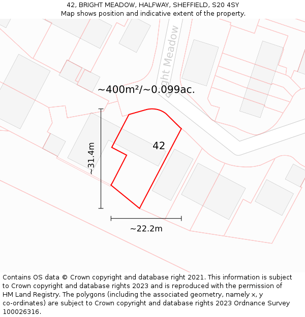 42, BRIGHT MEADOW, HALFWAY, SHEFFIELD, S20 4SY: Plot and title map