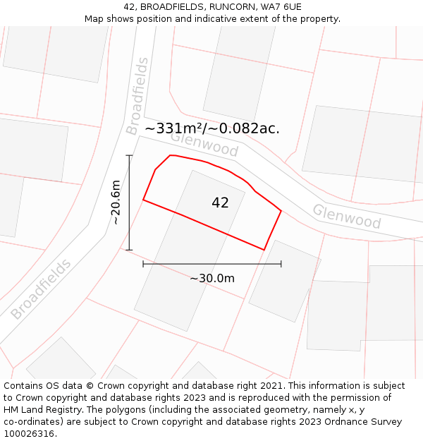 42, BROADFIELDS, RUNCORN, WA7 6UE: Plot and title map