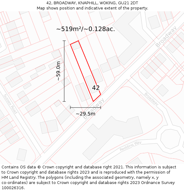 42, BROADWAY, KNAPHILL, WOKING, GU21 2DT: Plot and title map