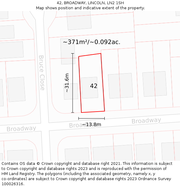 42, BROADWAY, LINCOLN, LN2 1SH: Plot and title map