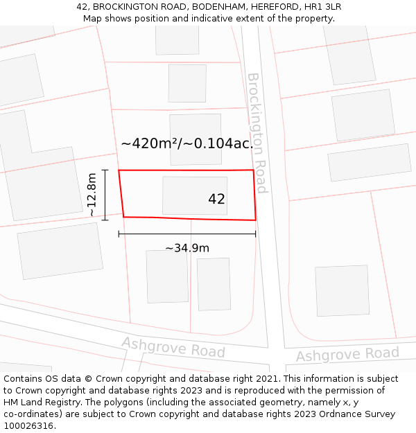 42, BROCKINGTON ROAD, BODENHAM, HEREFORD, HR1 3LR: Plot and title map