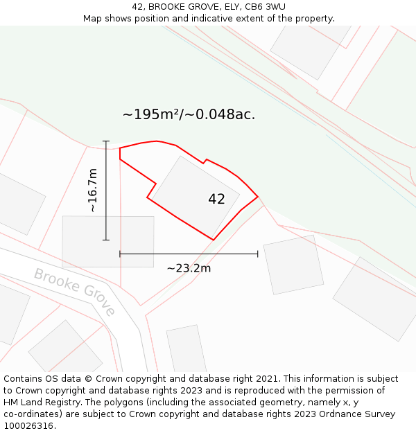 42, BROOKE GROVE, ELY, CB6 3WU: Plot and title map