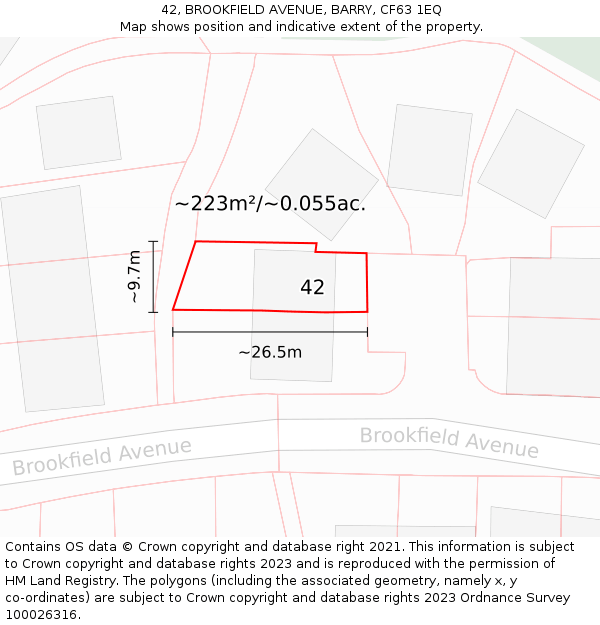 42, BROOKFIELD AVENUE, BARRY, CF63 1EQ: Plot and title map