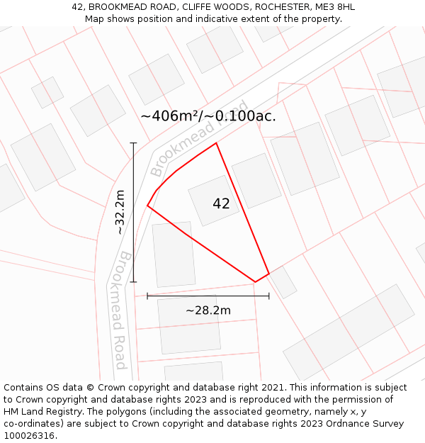 42, BROOKMEAD ROAD, CLIFFE WOODS, ROCHESTER, ME3 8HL: Plot and title map