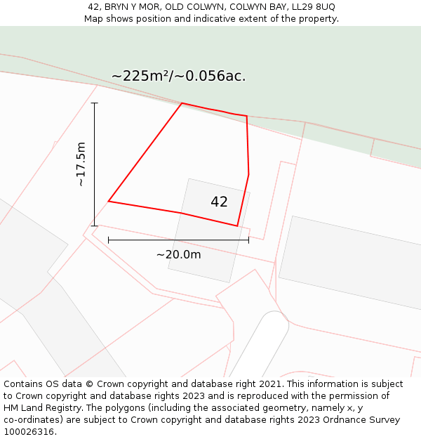 42, BRYN Y MOR, OLD COLWYN, COLWYN BAY, LL29 8UQ: Plot and title map