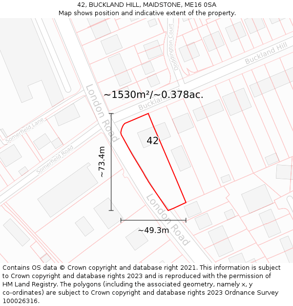 42, BUCKLAND HILL, MAIDSTONE, ME16 0SA: Plot and title map