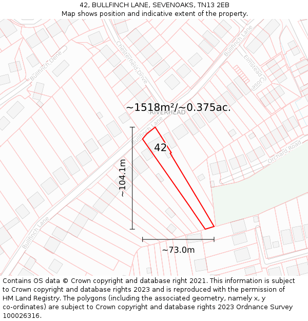 42, BULLFINCH LANE, SEVENOAKS, TN13 2EB: Plot and title map