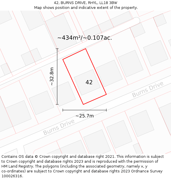 42, BURNS DRIVE, RHYL, LL18 3BW: Plot and title map