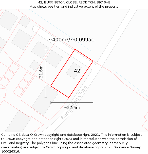 42, BURRINGTON CLOSE, REDDITCH, B97 6HE: Plot and title map