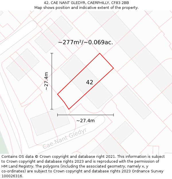 42, CAE NANT GLEDYR, CAERPHILLY, CF83 2BB: Plot and title map