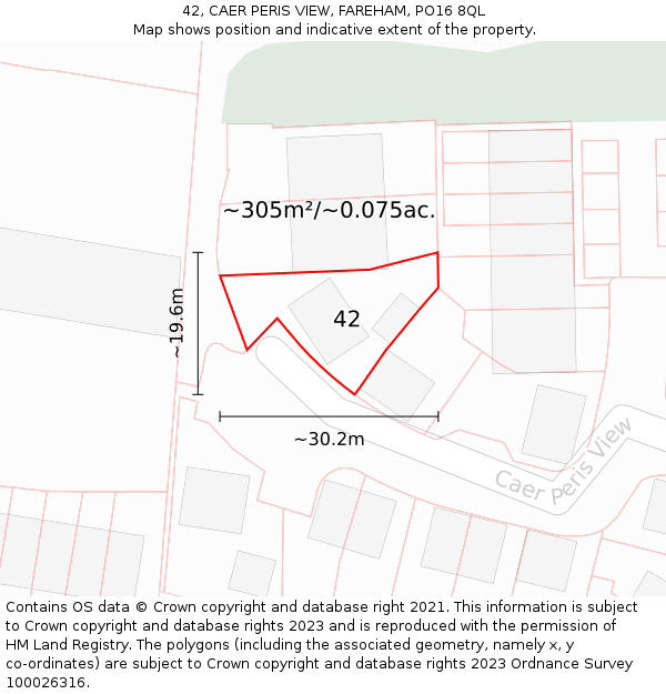 42, CAER PERIS VIEW, FAREHAM, PO16 8QL: Plot and title map