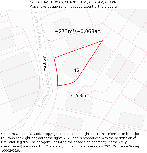 42, CAIRNWELL ROAD, CHADDERTON, OLDHAM, OL9 0NF: Plot and title map